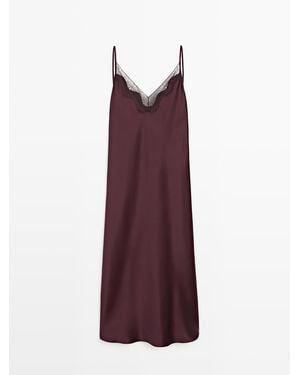 MASSIMO DUTTI Soepelvallende Midi-Onderjurk - Paars