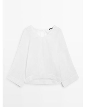 MASSIMO DUTTI Soepelvallende Blouse Van 100% Linnen Met Wafelstructuur - Wit