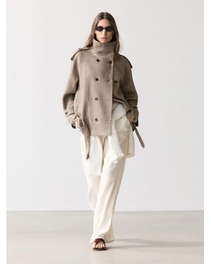 MASSIMO DUTTI Trench Cuello Alto Melange Lino - Marrón