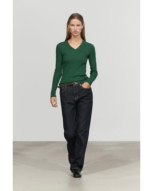 MASSIMO DUTTI V-Neck Button Detail T-Shirt - Green