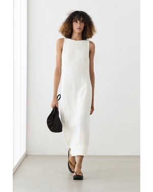 MASSIMO DUTTI 100% Linen Halter Midi Dress - White
