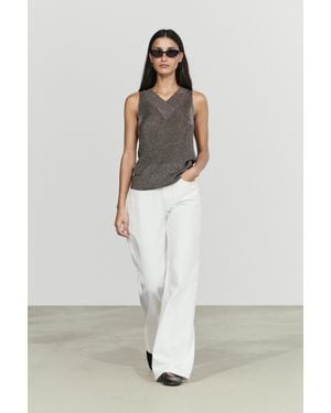MASSIMO DUTTI Metallic Knit V-Neck Vest