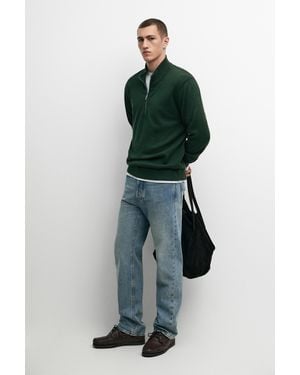 MASSIMO DUTTI Zip Mock Neck Knit Jumper - Green