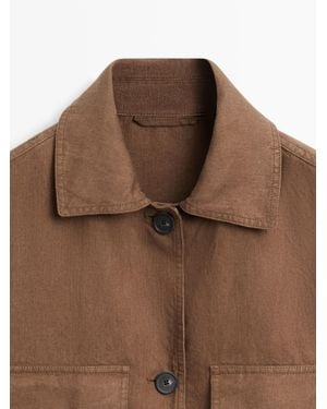 MASSIMO DUTTI Linen Blazer With Belt Detail And Pockets - Natural