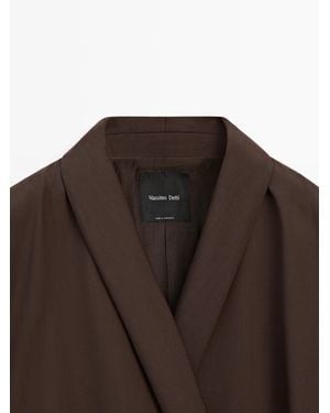 MASSIMO DUTTI Wool Blend Blazer With Bow Detail - White