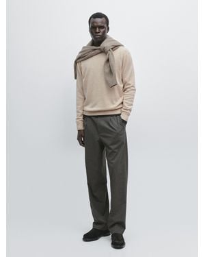 MASSIMO DUTTI Wool Blend Crew Neck Jumper - White