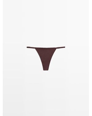 MASSIMO DUTTI Tanga Van Zijde Met Kanten Details - Naturel