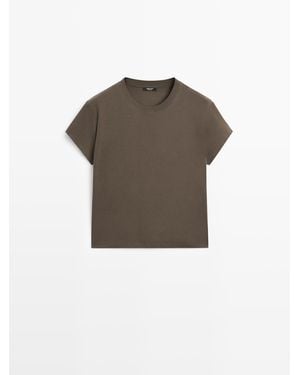 MASSIMO DUTTI Contrast Rib Short T-Shirt - Grijs