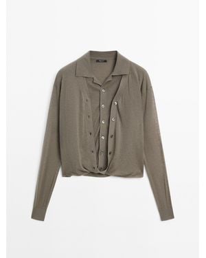 MASSIMO DUTTI Multiway-Strickcardigan Aus 100 Wolle - Weiß