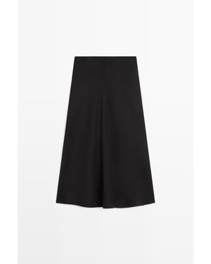 MASSIMO DUTTI Straight Linen Midi Skirt - Black