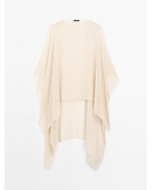 MASSIMO DUTTI Flowing 100% Mulberry Silk Cape - White