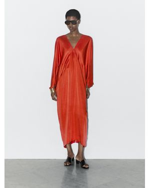 MASSIMO DUTTI Flowing Satin Kimono Dress - Red