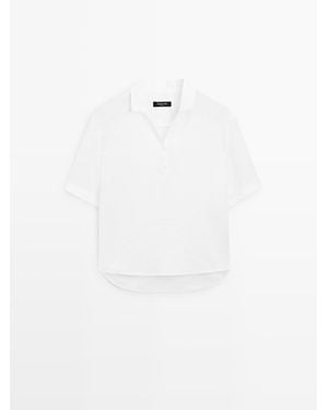 MASSIMO DUTTI Linnen Polo Met Korte Mouw - Wit