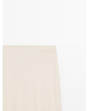 MASSIMO DUTTI Flowing 100% Silk Midi Skirt With Seams - Natural