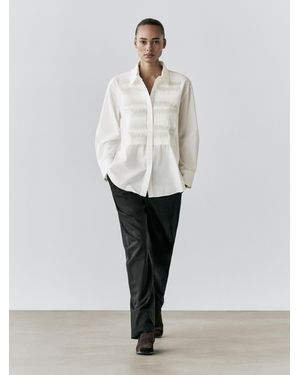 MASSIMO DUTTI 100% Cotton Shirt With Bib Detail - White
