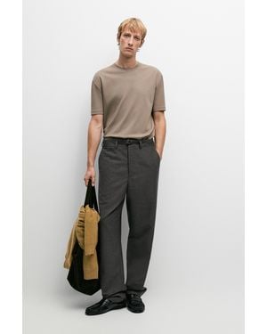 MASSIMO DUTTI Short Sleeve Seam Detail T-Shirt - Natural