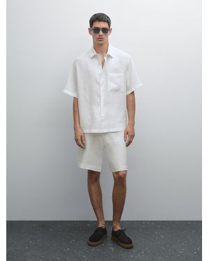 MASSIMO DUTTI 100% Linen Short Sleeve Shirt - White