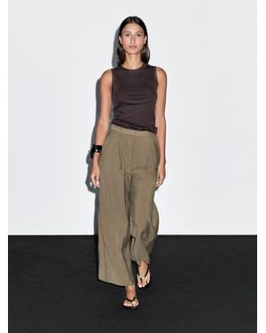 MASSIMO DUTTI Pantalón Wide Leg Cropped Pinzas - Blanco
