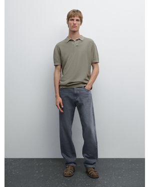 MASSIMO DUTTI Maglia Con Collo A Polo 100% Cotone - Grigio