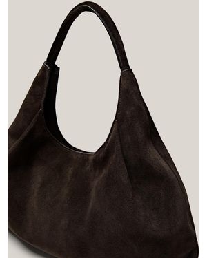 MASSIMO DUTTI Medium Split Suede Leather Shopper Bag - Black