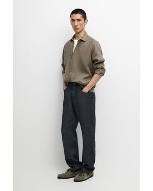 MASSIMO DUTTI Camisa Rayas Regular Fit 100% Lino - Verde