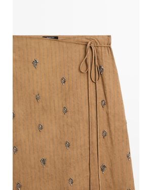 MASSIMO DUTTI Pareo-Style Midi Skirt With Appliqués - Brown
