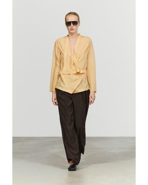 MASSIMO DUTTI Flowing 100% Silk Wrap Blouse - Natural