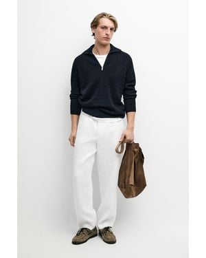 MASSIMO DUTTI Mock Neck Knit Zip Jumper - Blue