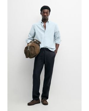 MASSIMO DUTTI 100% Linen Pants With Elasticated Waist - Blue