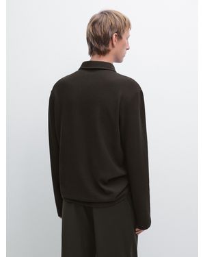 MASSIMO DUTTI Polo Manga Larga Estructura - Negro