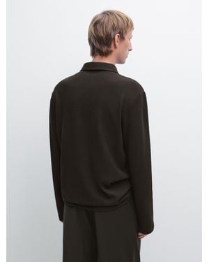 MASSIMO DUTTI Langarm-Poloshirt Mit Strukturmuster - Schwarz