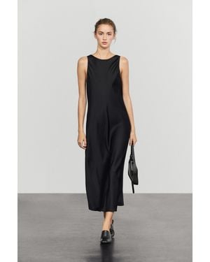 MASSIMO DUTTI Vestito Midi Satinato Crinkle - Nero