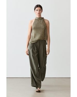 MASSIMO DUTTI Darted Wide-Leg Pants - Green
