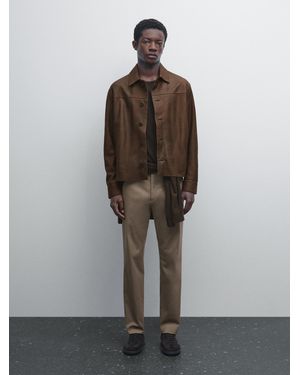 MASSIMO DUTTI Cotton Blend Slim Fit Trousers - Brown