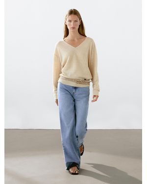 MASSIMO DUTTI Jersey Punto Manga Larga Lino - Blanco