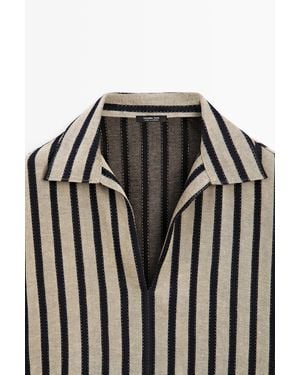 MASSIMO DUTTI Oversize Striped Linen Blend Blouse - Black