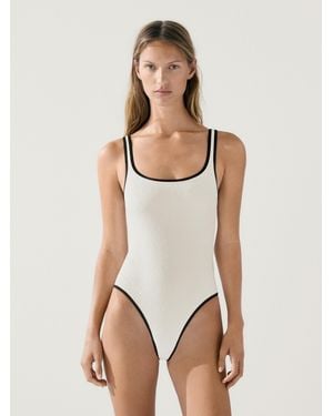 MASSIMO DUTTI Contrast Texture Swimsuit - White