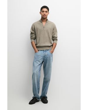 MASSIMO DUTTI Mock Neck Knit Jumper With Zip - Grey