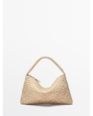 MASSIMO DUTTI Kleine Gevlochten Leren Schoudertas - Naturel