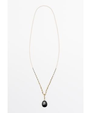 MASSIMO DUTTI Chain Necklace With Beads And Onyx Stone - White