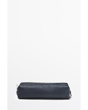 MASSIMO DUTTI Nappa Leather Zip Pouch - Blue