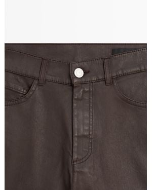 MASSIMO DUTTI High-Waist Straight-Leg Waxed Pants - Brown