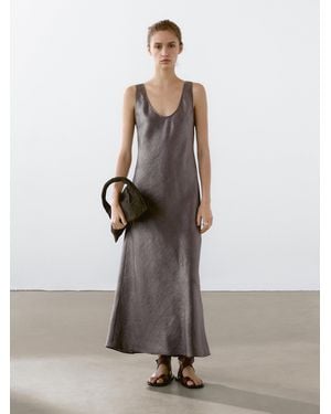 MASSIMO DUTTI Vestido Midi Mezcla Lino - Metálico