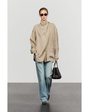 MASSIMO DUTTI Wrap Shirt With High Neck Detail - Natural
