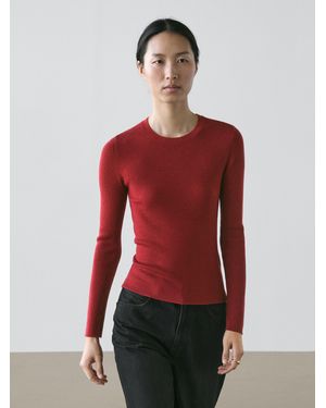 MASSIMO DUTTI Ribbed Knit Wool Blend Jumper - Red