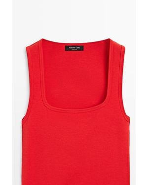 MASSIMO DUTTI Cotton Blend Square Neck Top - Red