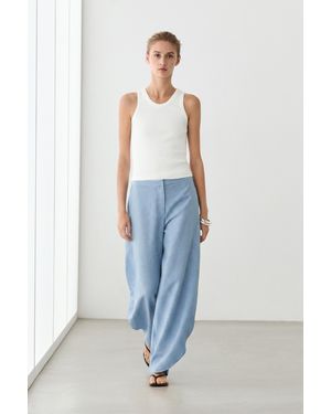 MASSIMO DUTTI Pantalón Fluido Volumen Con Lino - Azul