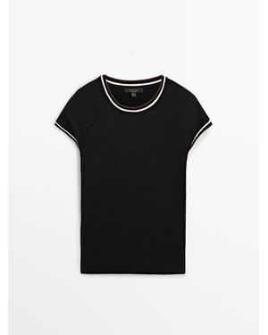 MASSIMO DUTTI T-Shirt Mit Farblich Abgesetzten Kurzen Ärmeln - Blau
