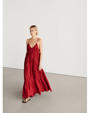 MASSIMO DUTTI 100% Linen Long Dress With Gathered Detail - Natural