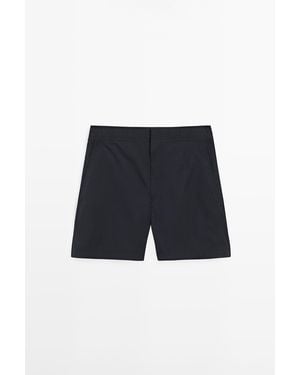 MASSIMO DUTTI Plain Swimming Trunks With Waist Detail - Blue